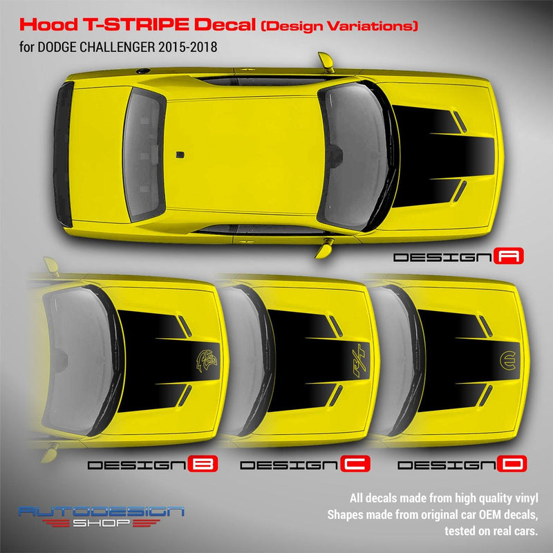Dodge Challenger 2009 - 2018 Hood T-Stripe Decal - autodesign.shop