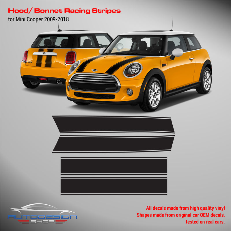 Mini Cooper 2009-2018 Hood Bonnet and Trunk Racing Stripes Decals Decals - autodesign.shop