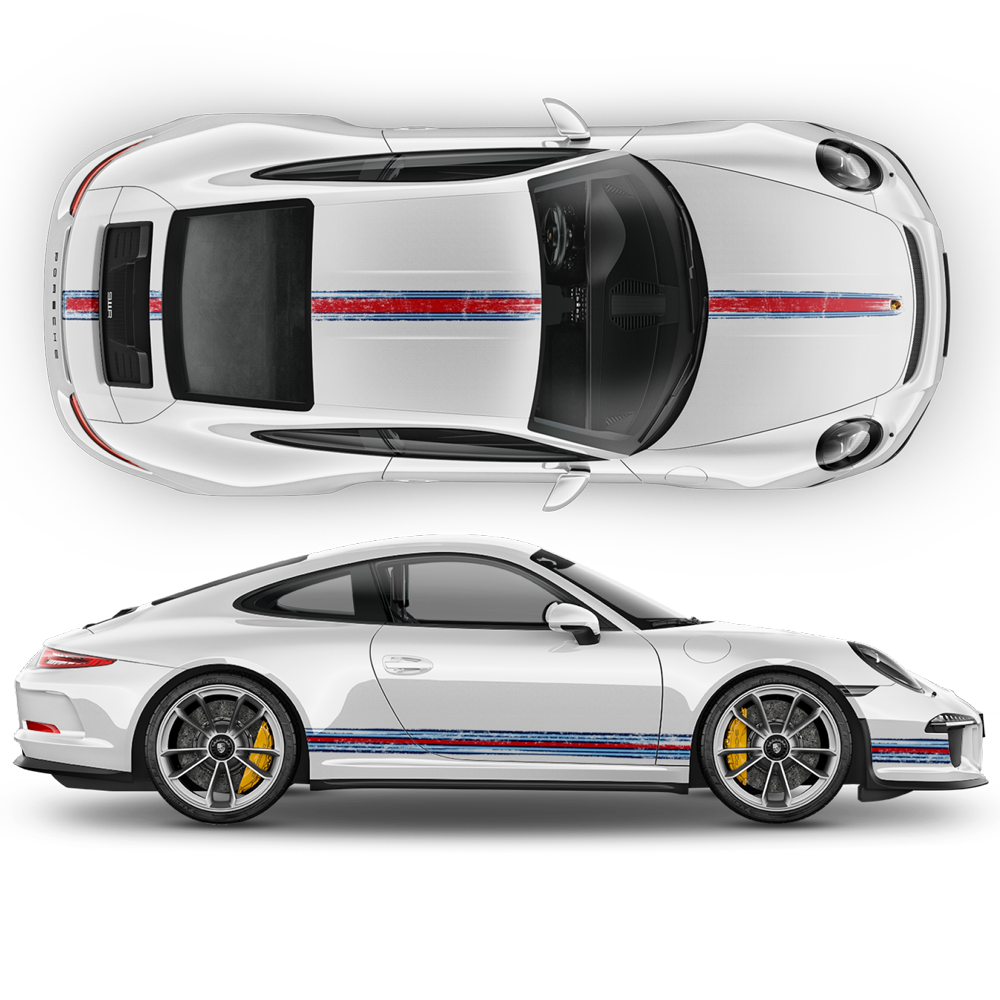 KIT DECO MARTINI SCRATCHED - PORSCHE CARRERA CAYMAN BOXSTER Sticker Le Mans Stripe Universel Adapta C2x38044146