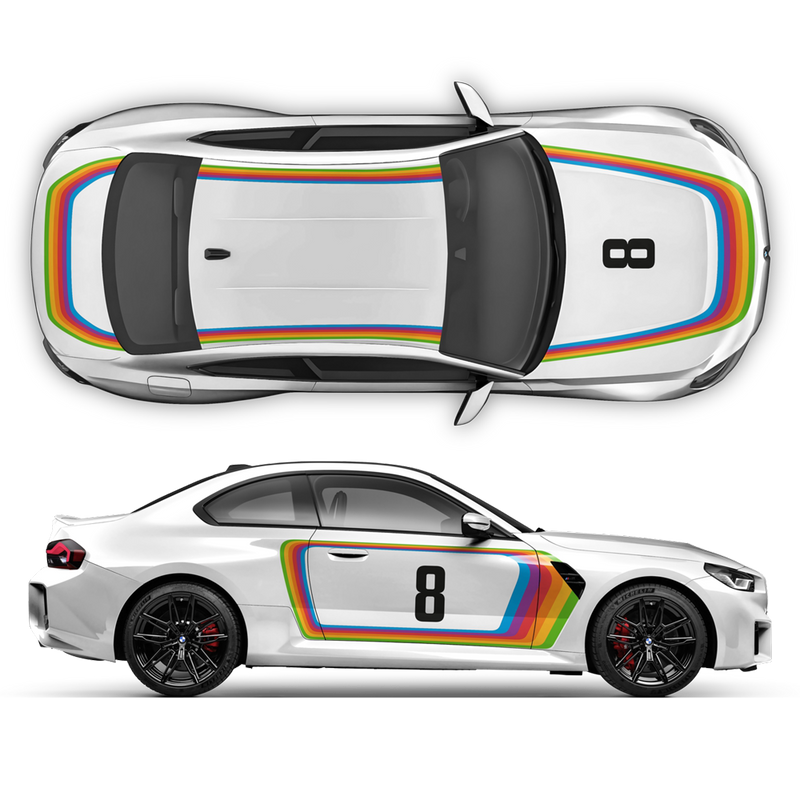 Rainbow Retro style Decals Set, for BMW M2 G87
