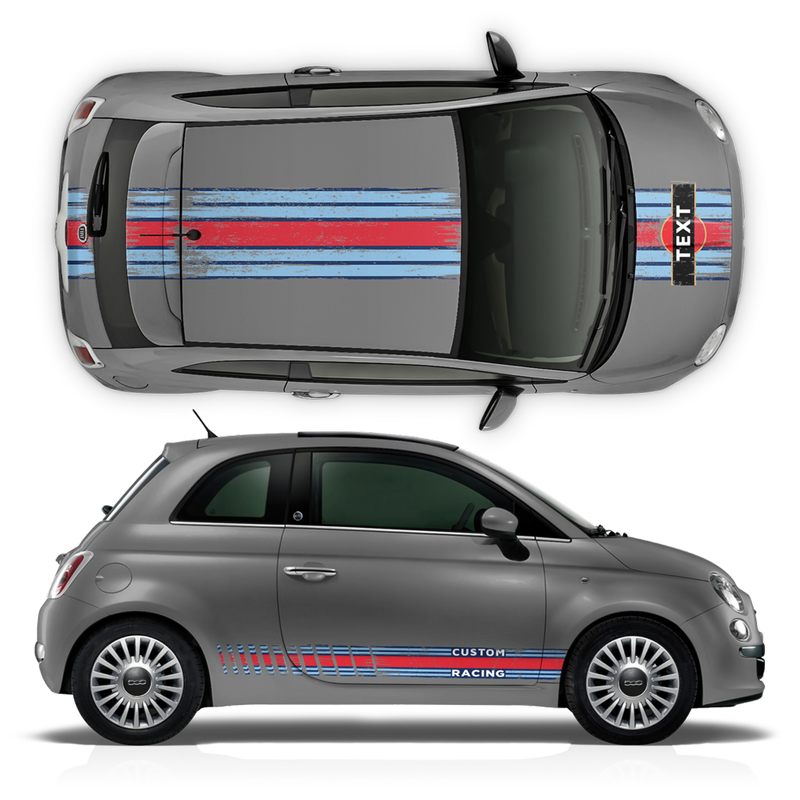 SCRATCHED MARTINI Racing STRIPES, for Fiat 500