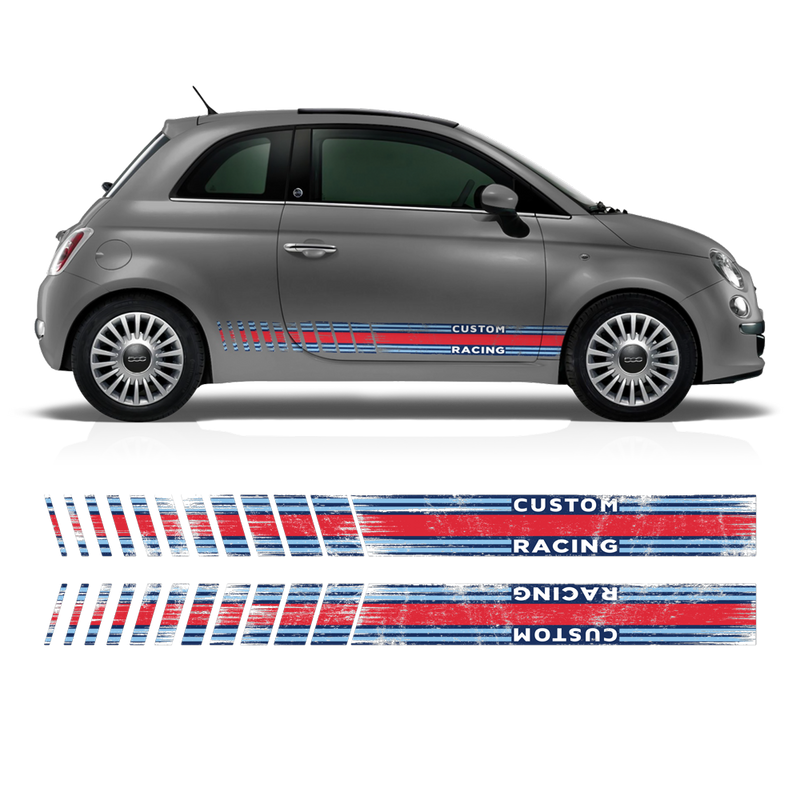 SCRATCHED MARTINI Racing STRIPES, for Fiat 500