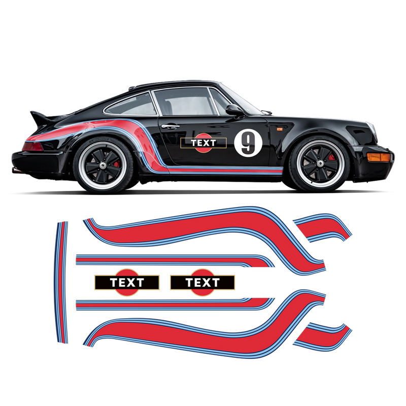 Curved Martini Side Stripes Graphic, for Porsche 964 ( 1989 - 1993 )