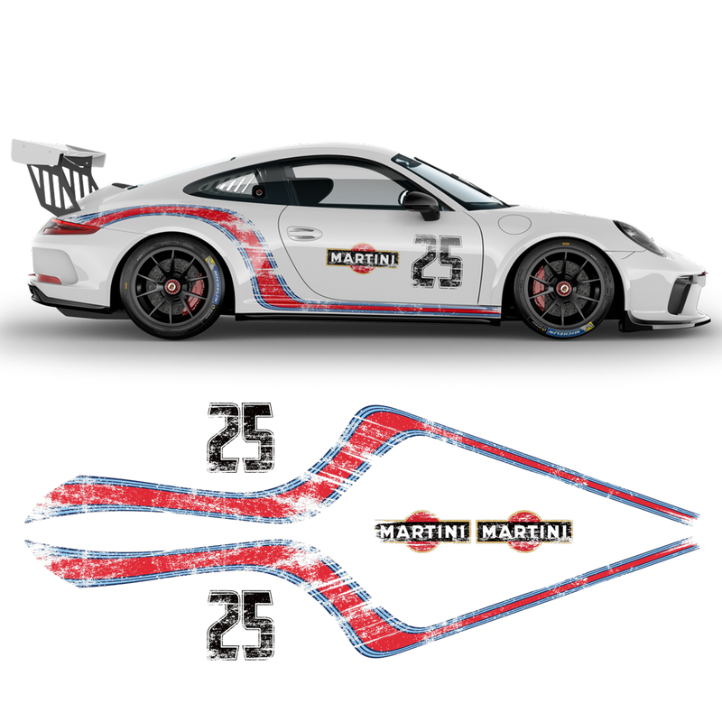 Scratched Curved Martini Side Stripes Graphic, for Carrera 2005 - 2021