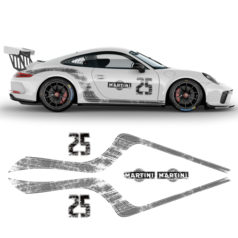 Scratched Curved Martini Side Stripes Graphic, for Carrera 2005 - 2021