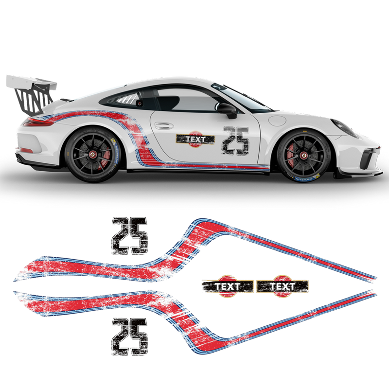 Scratched Curved Martini Side Stripes Graphic, for Carrera 996/997/991/992