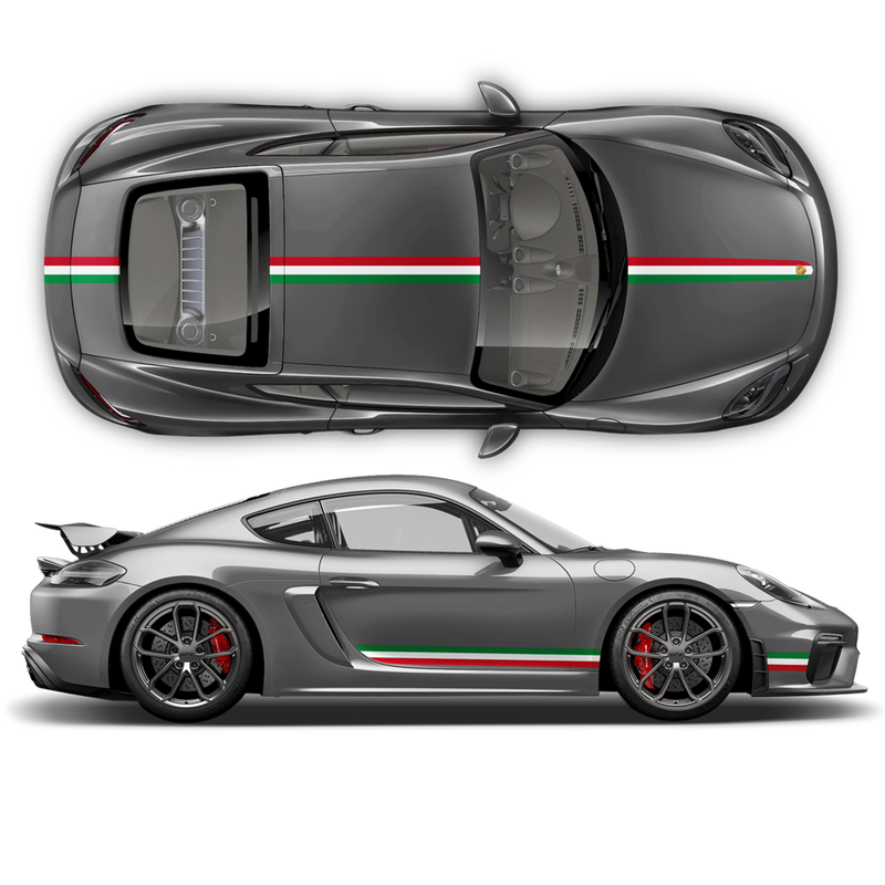 Italian Flag Style Racing stripes set, for Porsche Cayman / Boxster