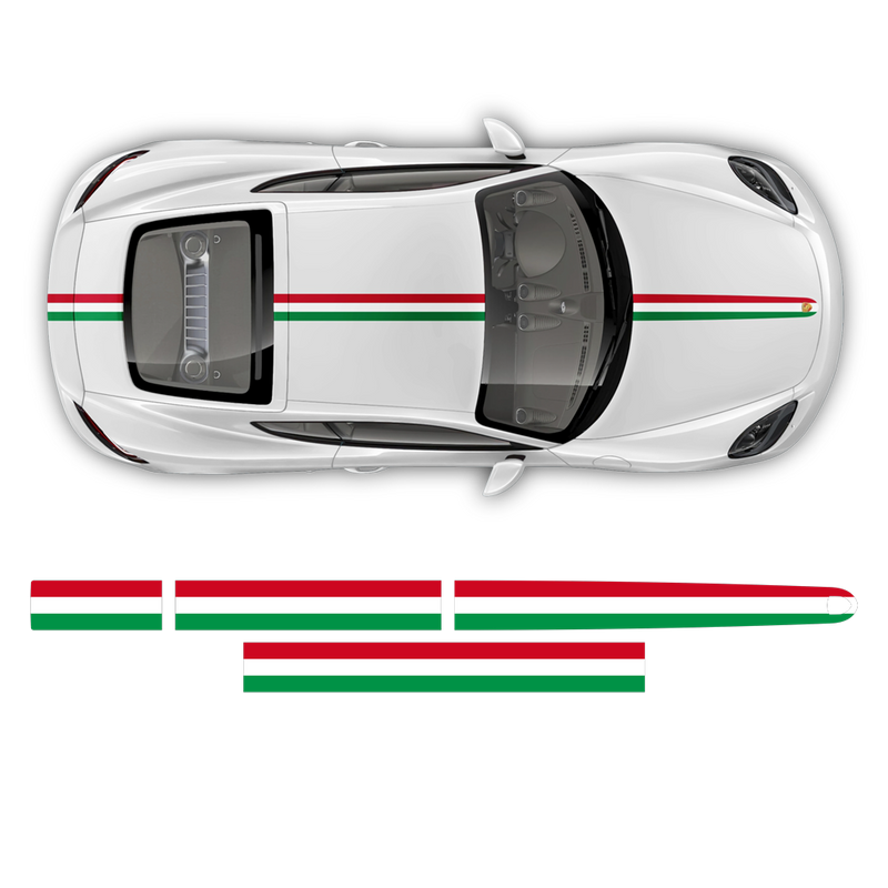 Italian Flag Style Racing stripes set, for Porsche Cayman / Boxster