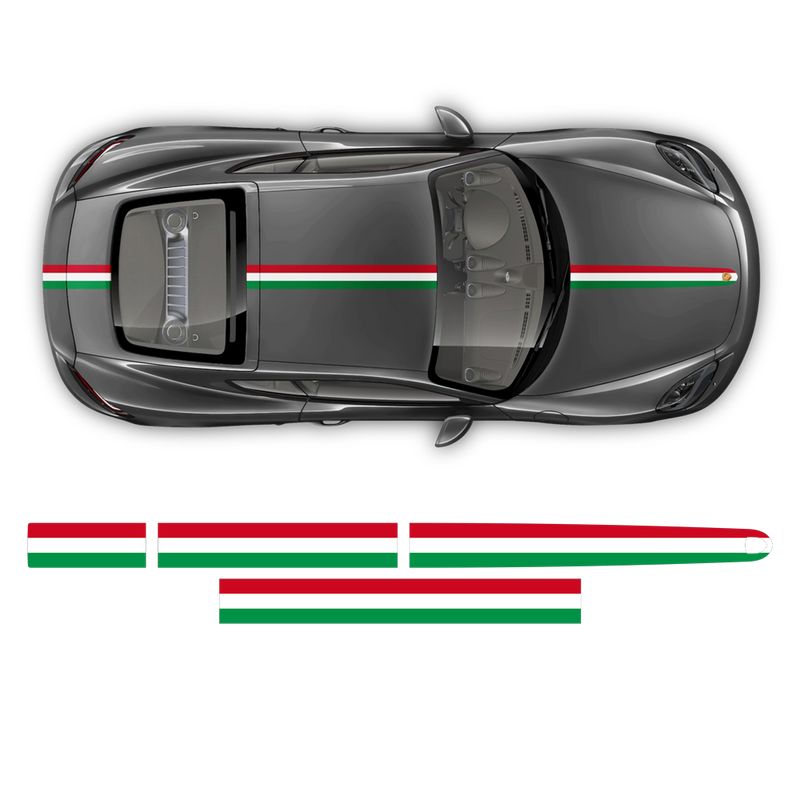 Italian Flag Style Racing stripes set, for Porsche Cayman / Boxster