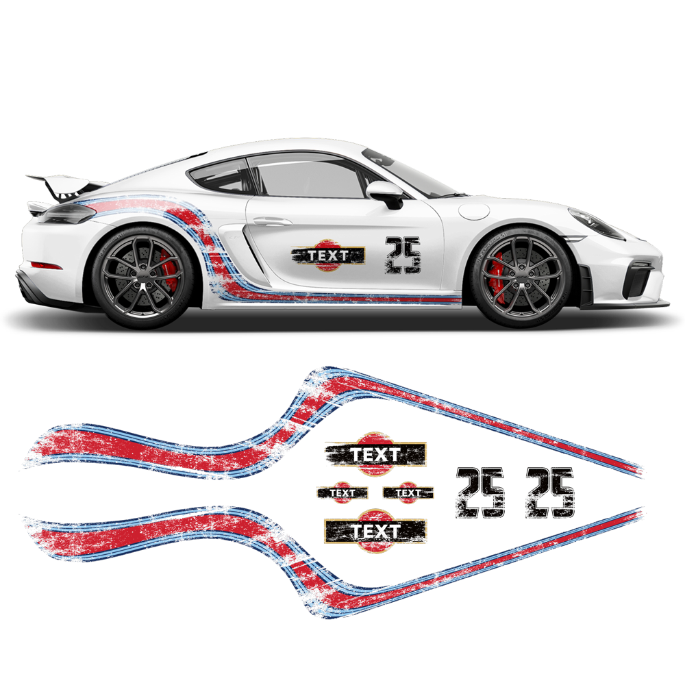 RUSTED STICKERS MARTINI RACING STRIPES PORSCHE CARRERA CAYMAN