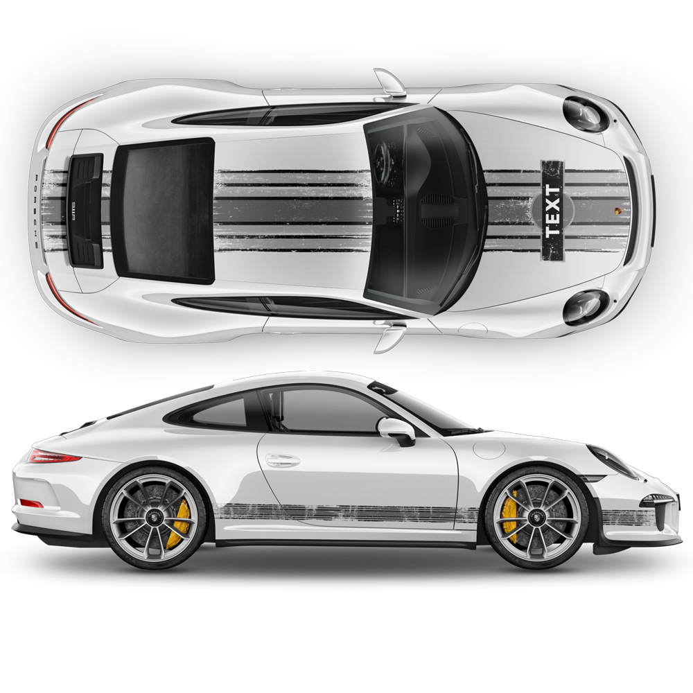 Scratched Martini-Style Racing Stripes Set, fit Carrera 1999–2026 (996