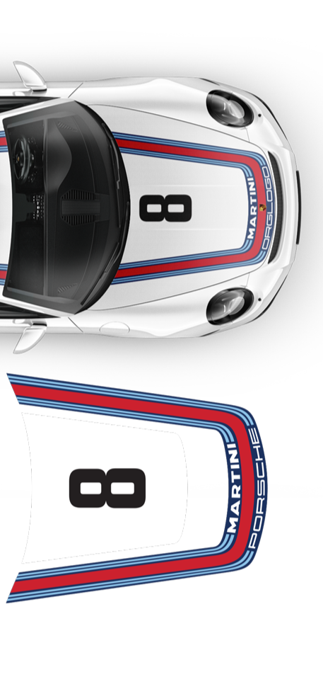 RETRO STYLE MARTINI RACING STRIPES SET, for CAYMAN 2005 - 2021 Decals - autodesign.shop