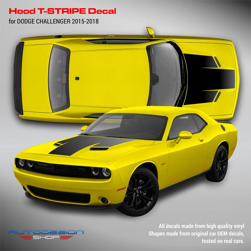 Dodge Challenger 2009 - 2018 Hood T-Stripe Decal - autodesign.shop