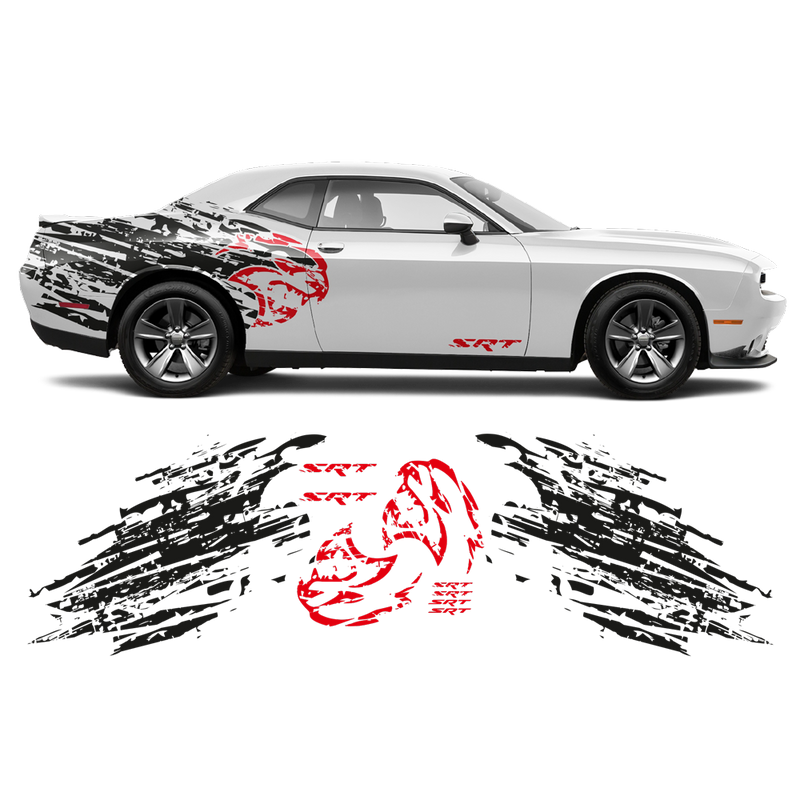 Shredded Hellcat Side Graphic, Dodge Challenger 2008 - 2020 black red