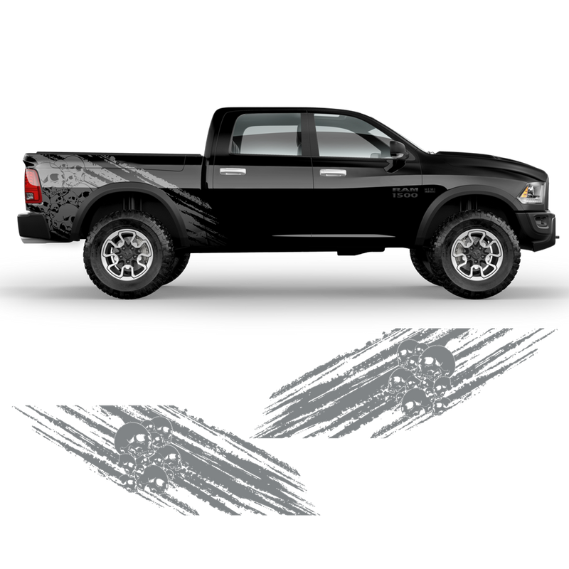 Skull Scratched side graphic, Dodge RAM (fit any truck) black