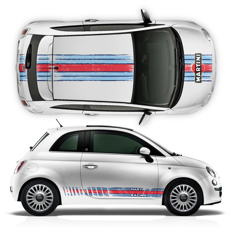 SCRATCHED MARTINI Racing STRIPES, for Fiat 500