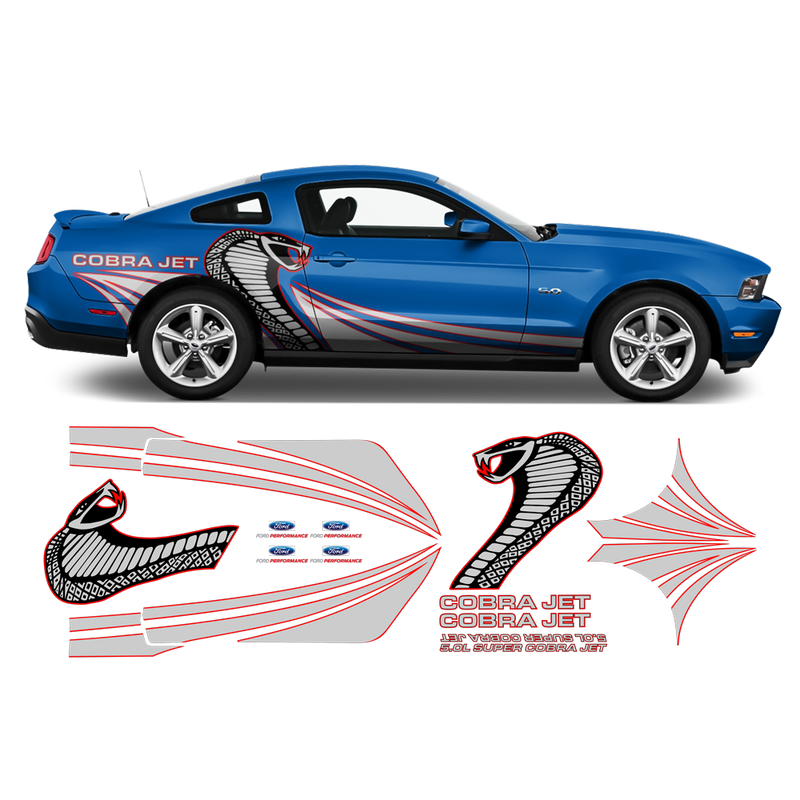 COBRA JET Metallic Side Graphic Decals Set, for Ford Mustang 2005 - 2014