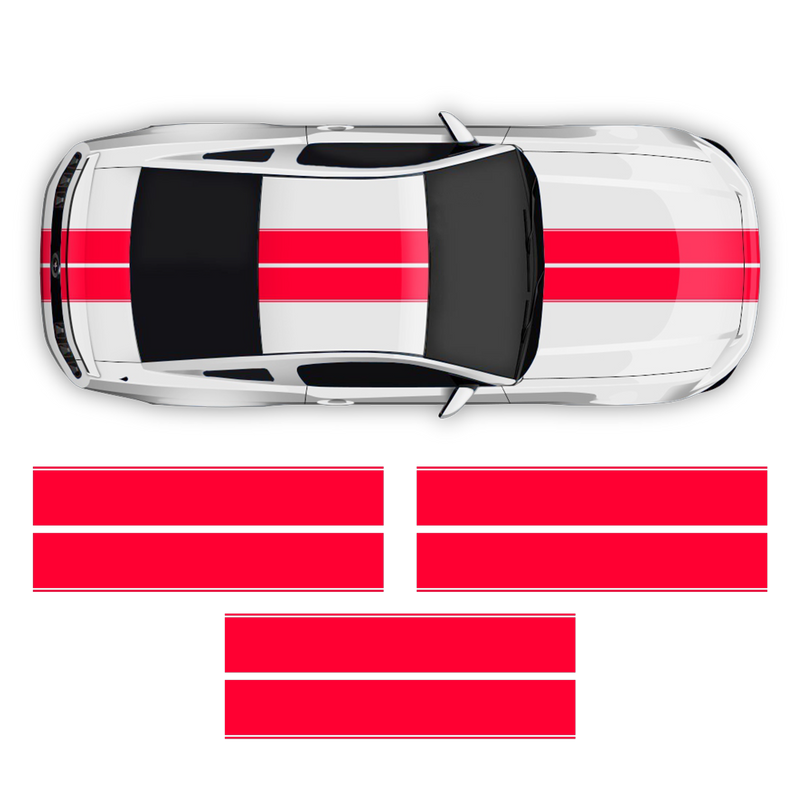 Contoured Double Racing Stripes over the top, for Mustang 2005 - 2019