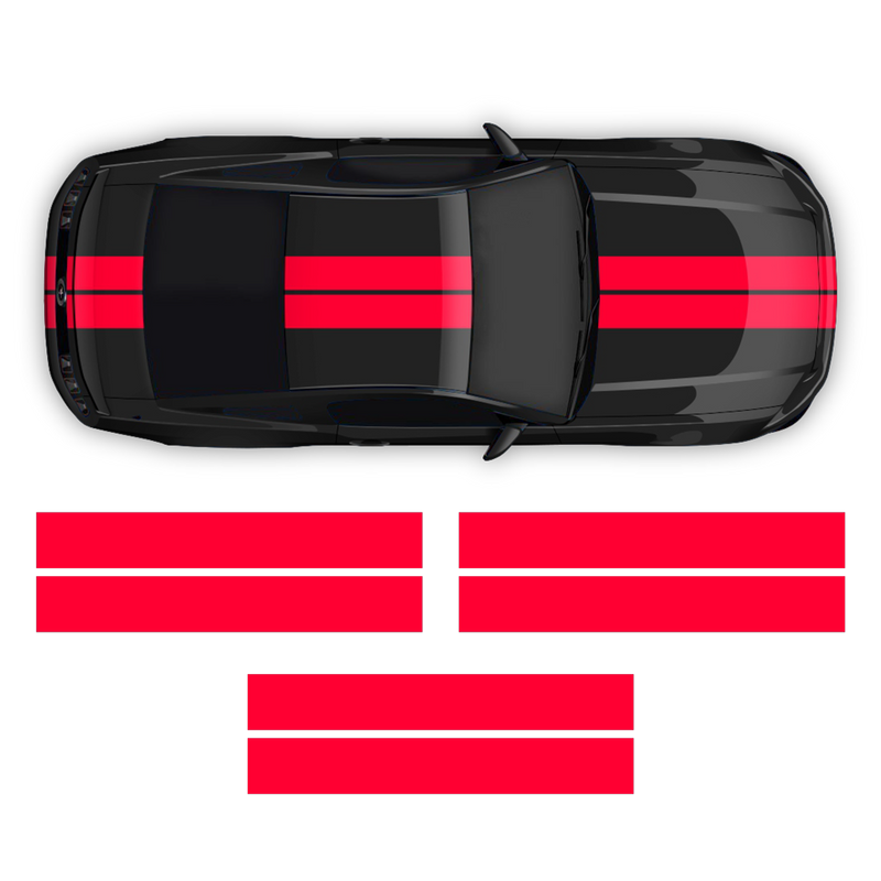 Double Racing Stripes over the top, for Mustang 2005 - 2014