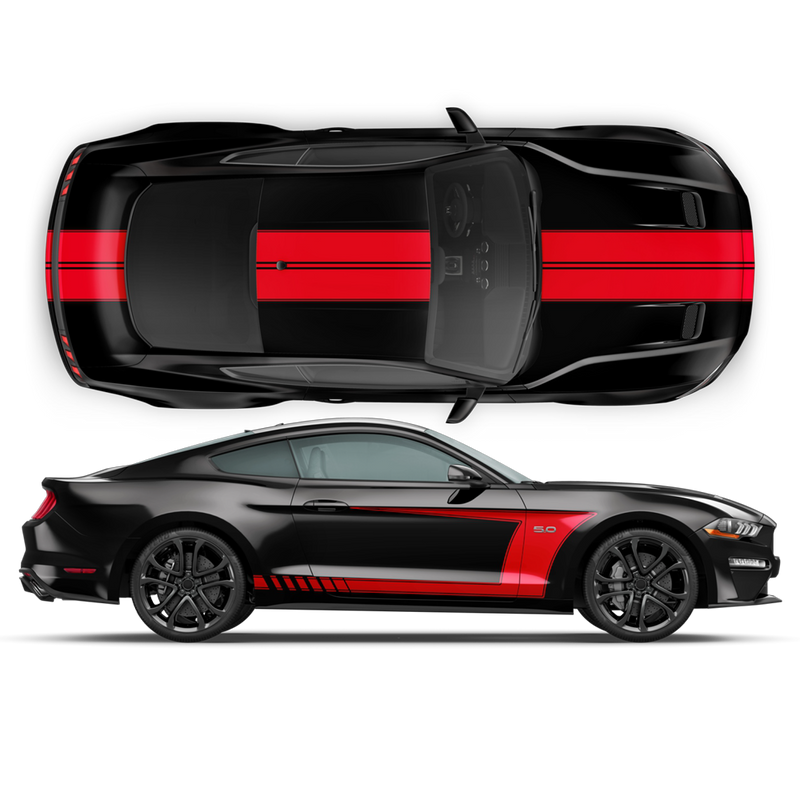 Racing Top Stripes / Side Graphics decals set, for Ford Mustang 2015 - 2020