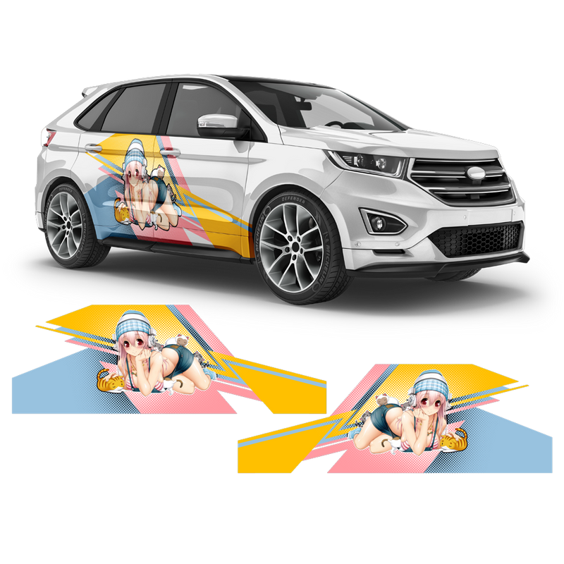 Itasha Super Sonico Anime Style Side Graphics, for any Car Body Decals - autodesign.shop