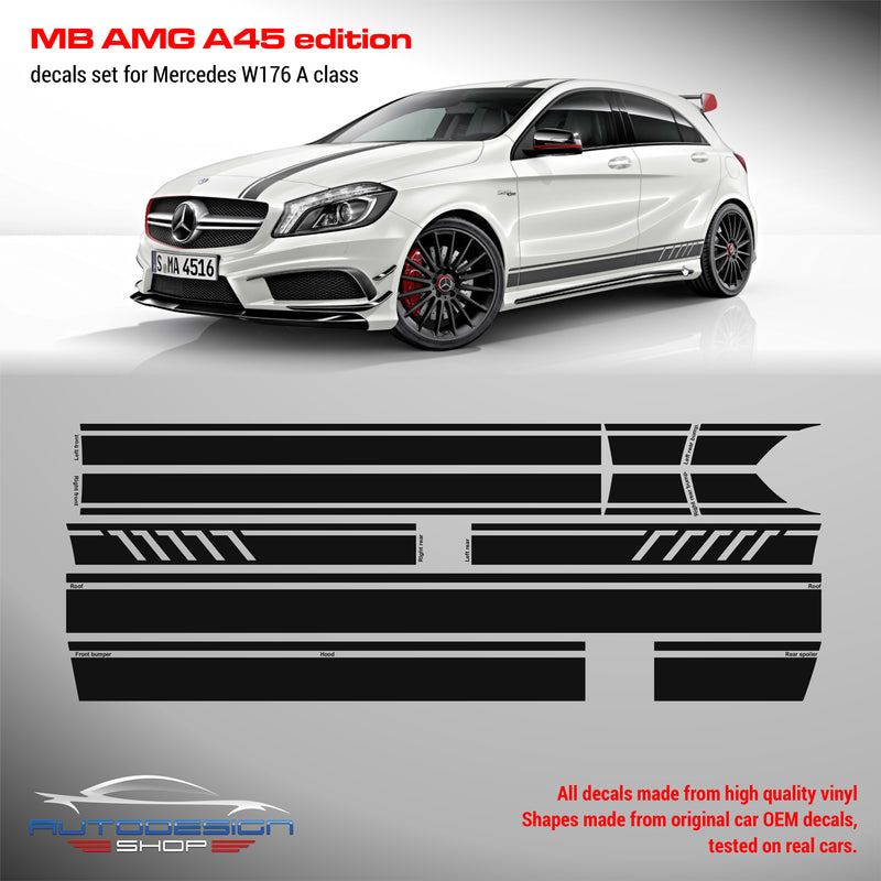 Mercedes W176 A Class AMG A45 Edition 1 Style Stripes Graphics Decals - autodesign.shop