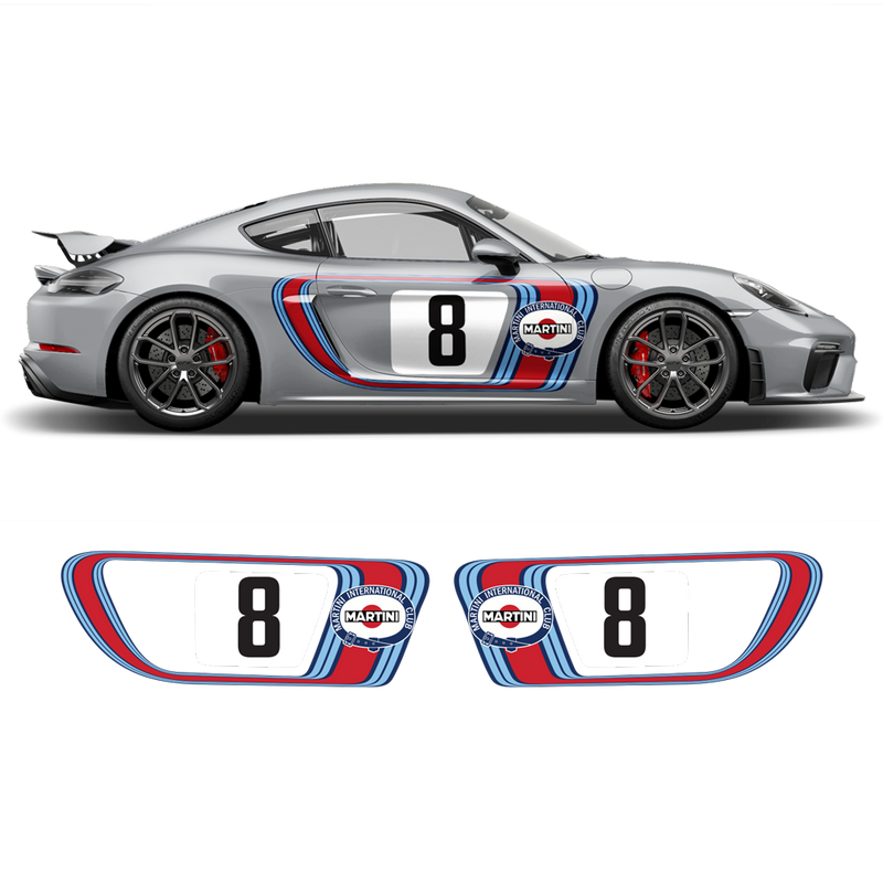 Retro Style Martini Racing Side Graphic, Cayman / Boxster 1996 - 2021RETRO STYLE MARTINI RACING STRIPES SET, for CAYMAN / BOXSTER 2005 - 2021