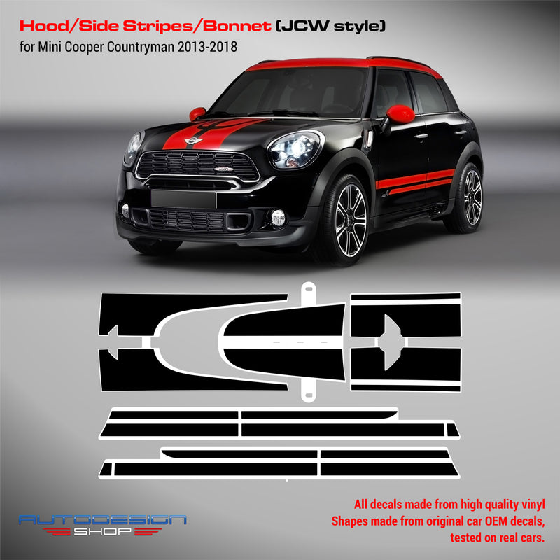 Mini Cooper JCW Coutryman 2010 - 2016 decal set for Hood Side Trunk Decals - autodesign.shop
