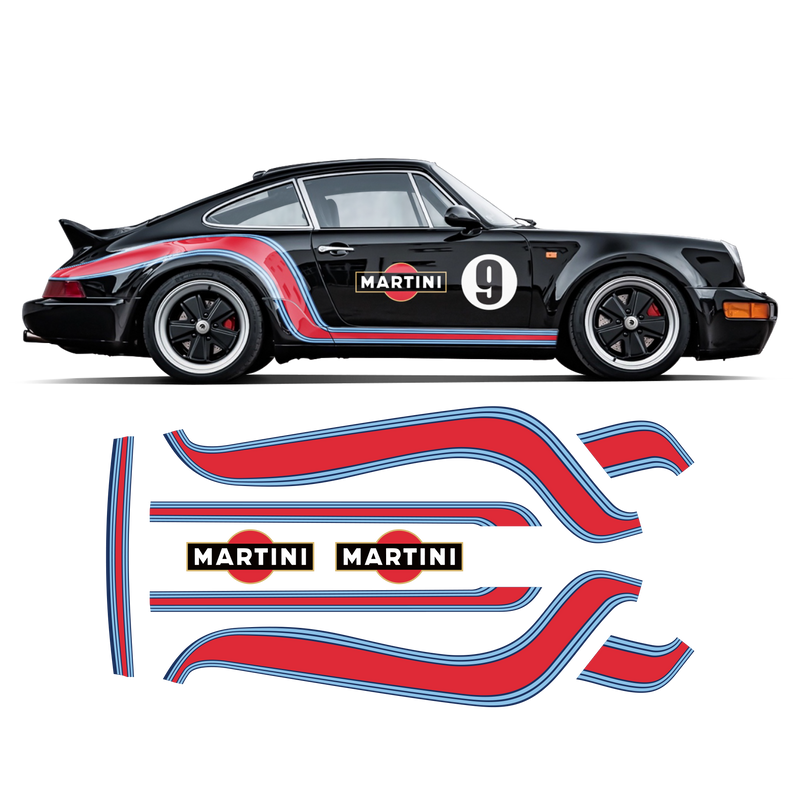 Curved Martini Side Stripes Graphic, for Porsche 964 ( 1989 - 1993 )