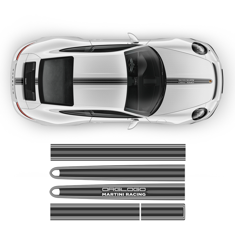 Martini THIN Racing stripes LOGO, Carrera / Cayman / Boxster grayscale