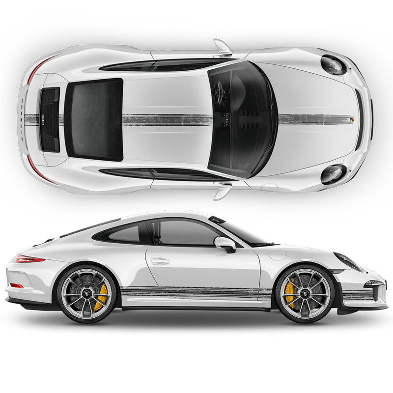 Scratched THIN Martini Racing stripes kit, Carrera / Cayman / Boxster Decals - autodesign.shop