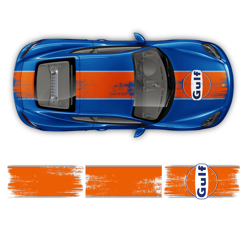 GULF Le Mans Scratched RACING STRIPES Set and logos, Cayman / Boxster