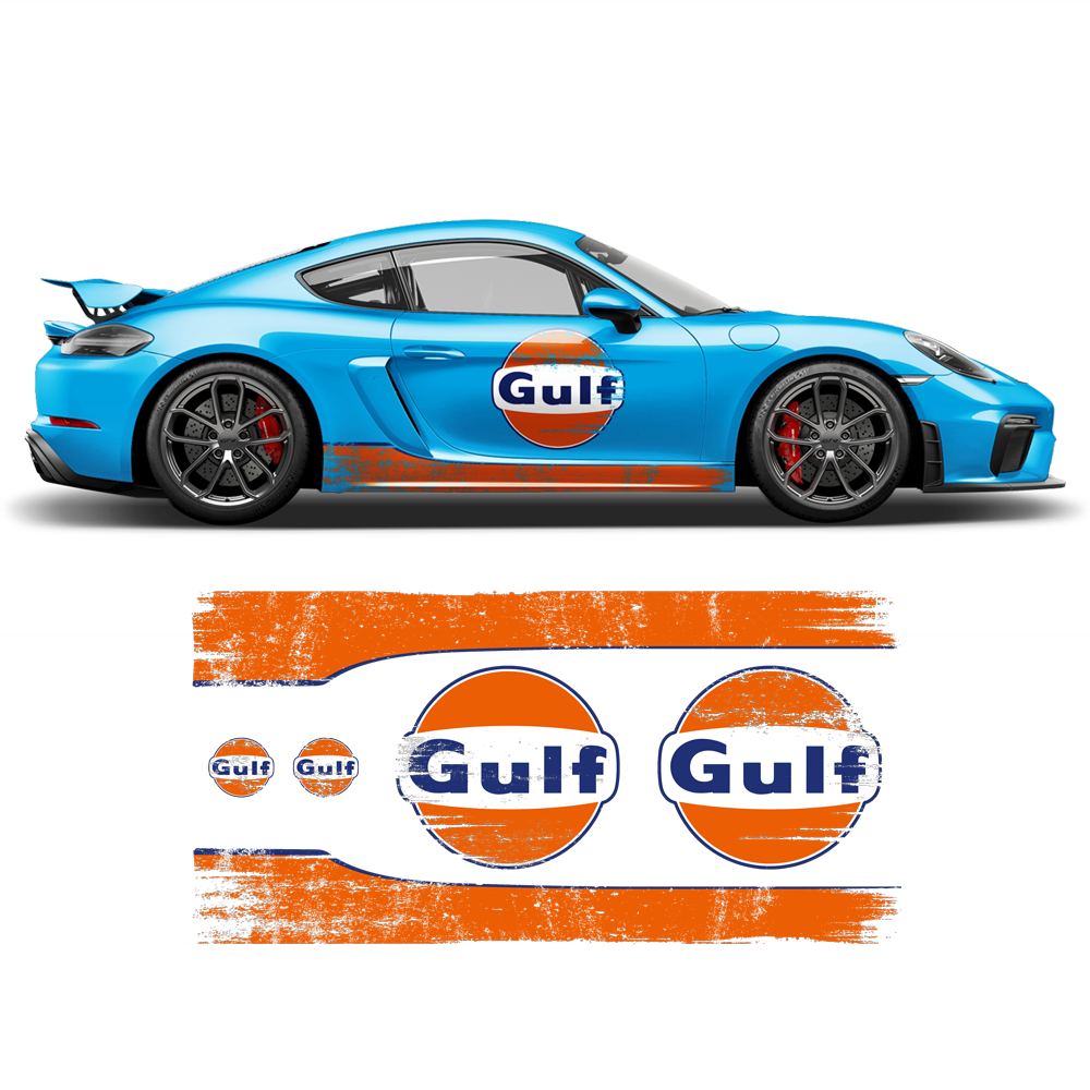 GULF Le Mans Scratched RACING STRIPES Set and logos, Cayman / Boxster ...