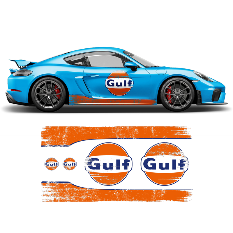 GULF Le Mans Scratched RACING STRIPES Set and logos, Cayman / Boxster