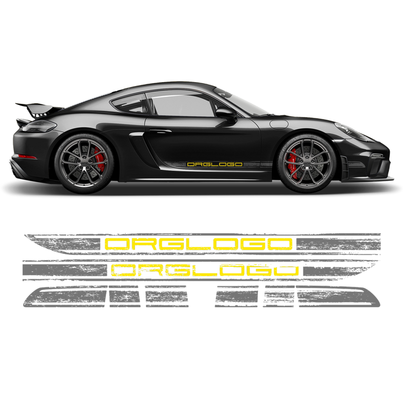 Scratched Two Colors Racing Stripes set, Cayman / Boxster 2005 - 2020 black / red