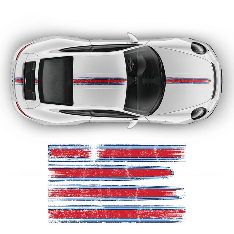 Scratched THIN Martini Racing stripes kit, Carrera / Cayman / Boxster Martini Regular
